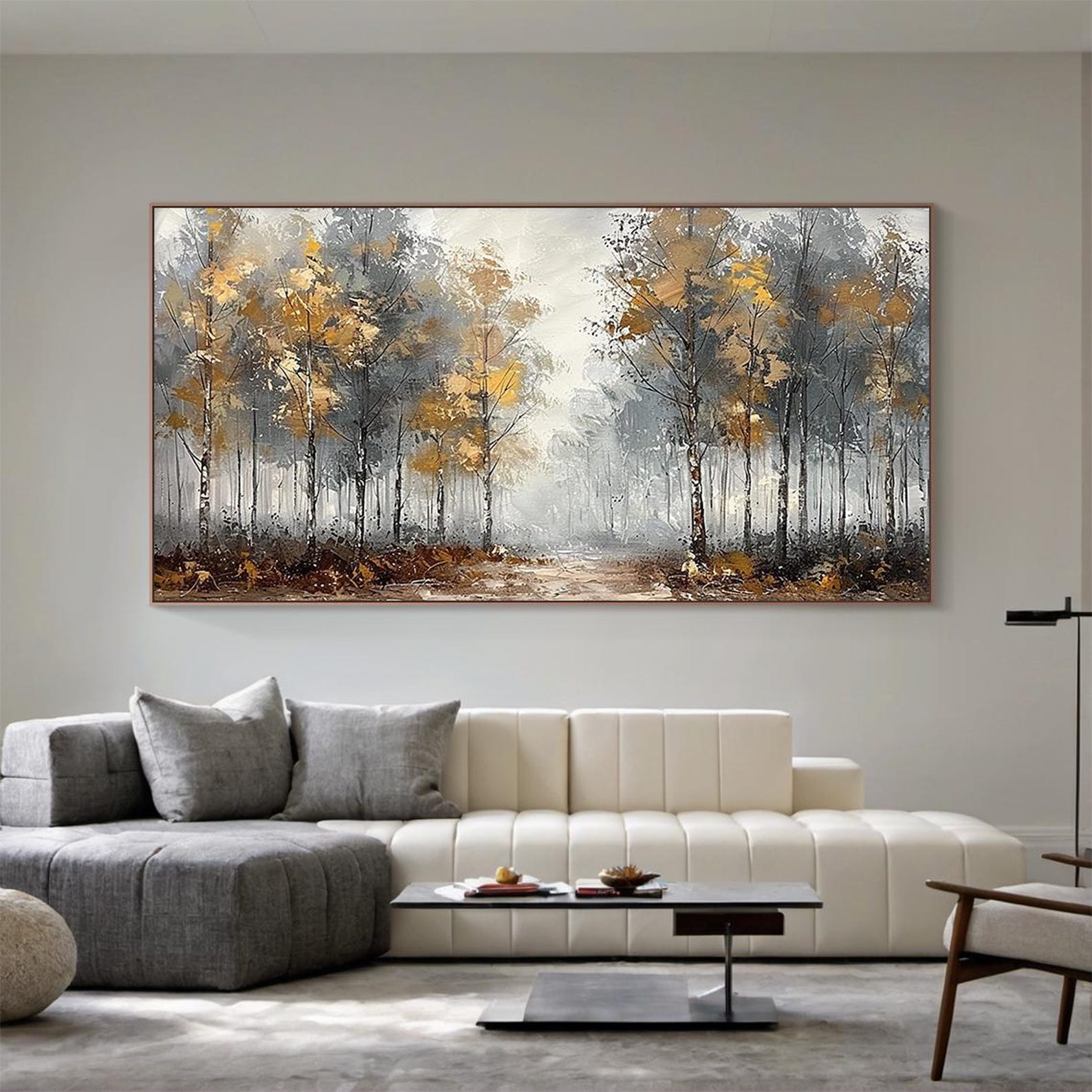 Large Forest Landscape Oil Painting on Canvas – Textured Autumn Tree ...