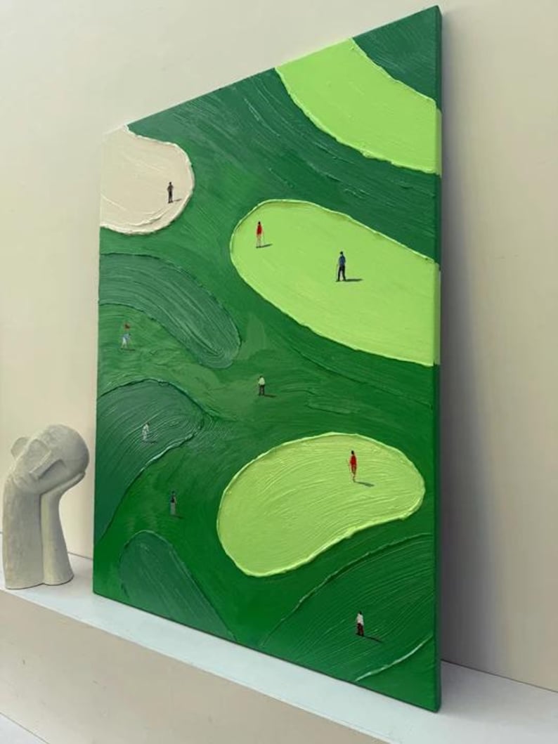 Large Golf Course Acrylic Painting – Textured Green Impasto Painting ...