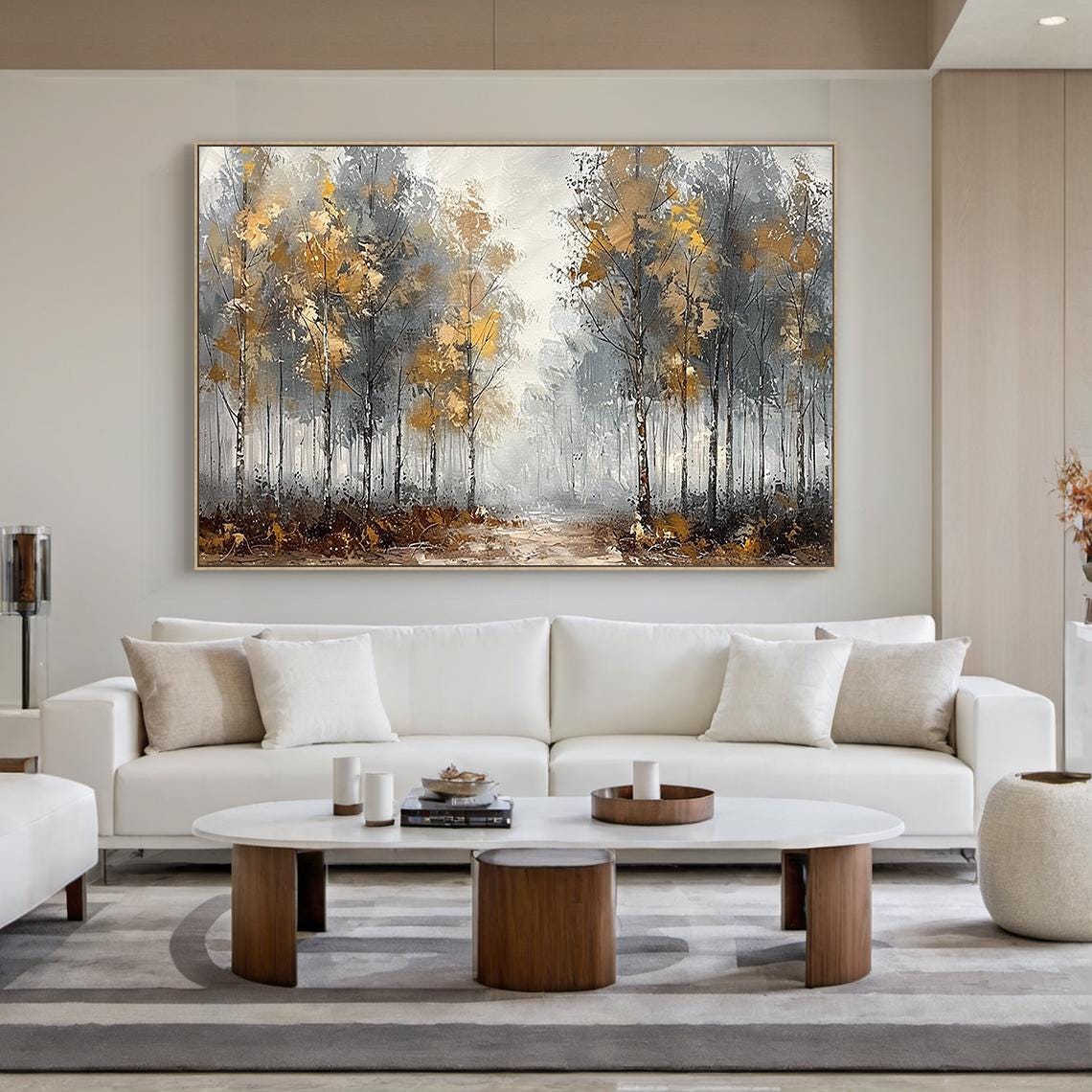 Large Forest Landscape Oil Painting on Canvas – Textured Autumn Tree ...