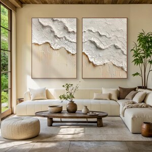 Abstract Ocean Wave Painting, Textured Seascape Art for Living Room, Large Coastal Wall Decor, Neutral Beach Artwork for Modern Home