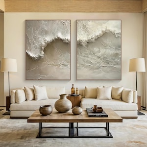 Modern Abstract Ocean Wave Painting, Textured Seascape Art for Living Room, Large Coastal Wall Decor, Nature-Inspired Oil Painting