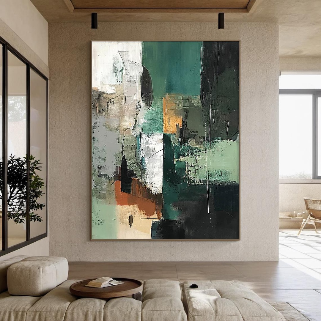 Large Green Abstract Canvas Oil Painting, Green Minimalist Wall Art ...