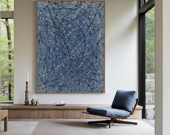 Abstract Blue Wall Art, Dynamic Expressionist Painting, Textured Canvas Art with Blue and Purple for Modern Living Room or Office Decor