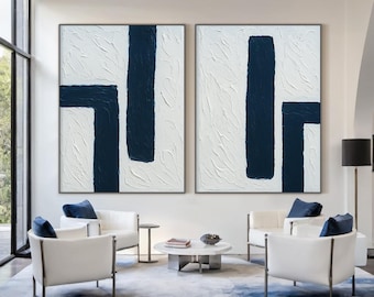 Modern Geometric Abstract Painting, Black White Minimalist Art, Thick Texture Canvas, Contemporary Wall Art for Living Room or Office