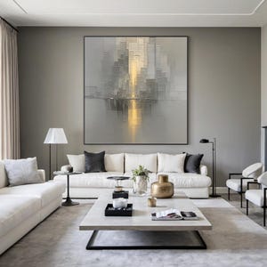 Art mural texturé grande ville, peinture abstraite 3D sur toile, décoration murale, salon, horizon gris, art moderne, art mural texturé urbain