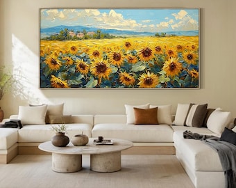 Yellow Simple Wall Art Yellow Texture Art Sunflower Oil Painting Yellow Sunflower Abstract Painting Modern Living Room Decoration