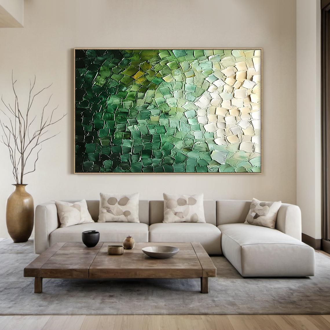 Abstract Green Oil Painting on Canvas, Large Textured Green Boho Wall ...