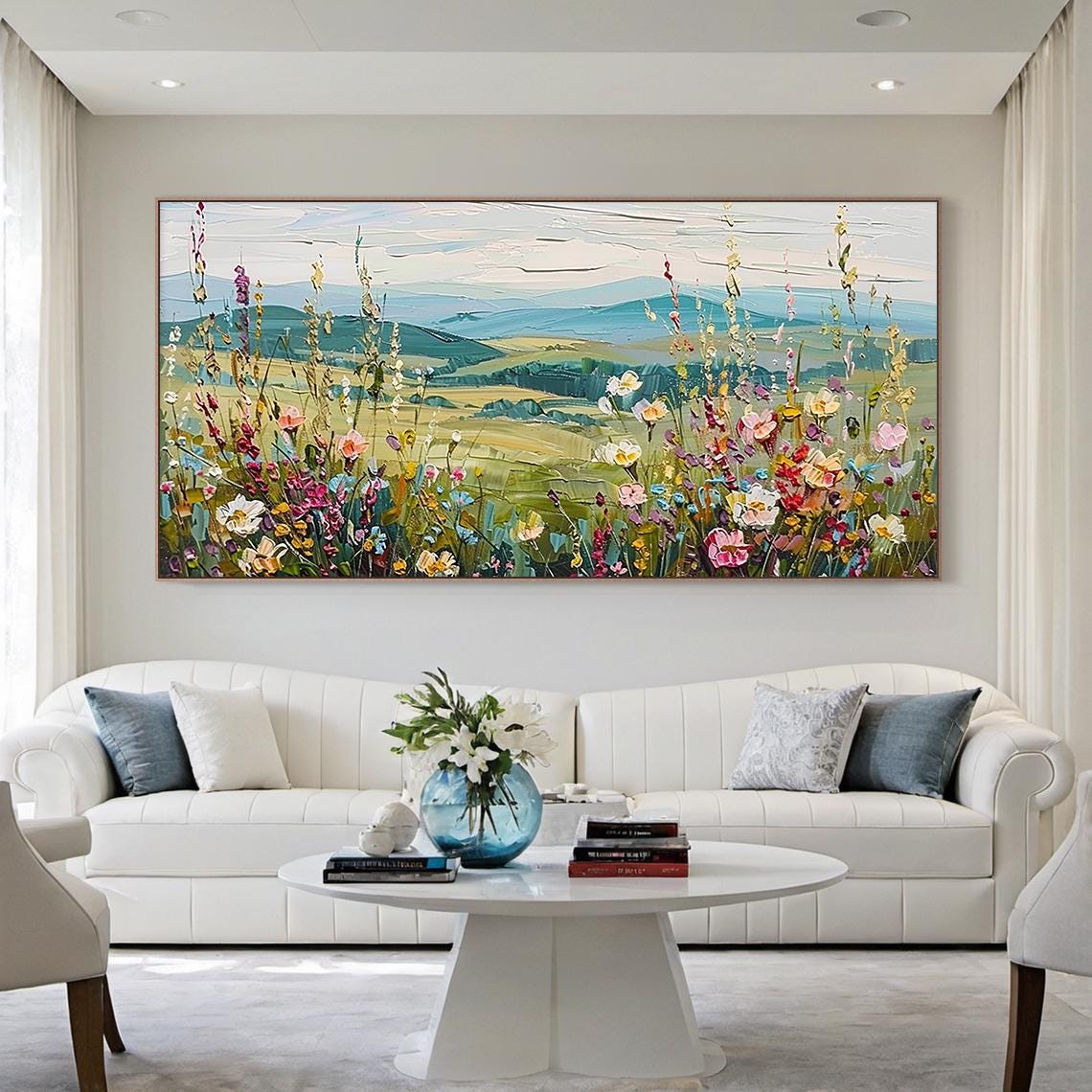 Large Landscape Floral Oil Painting on Canvas – Textured Wildflower ...