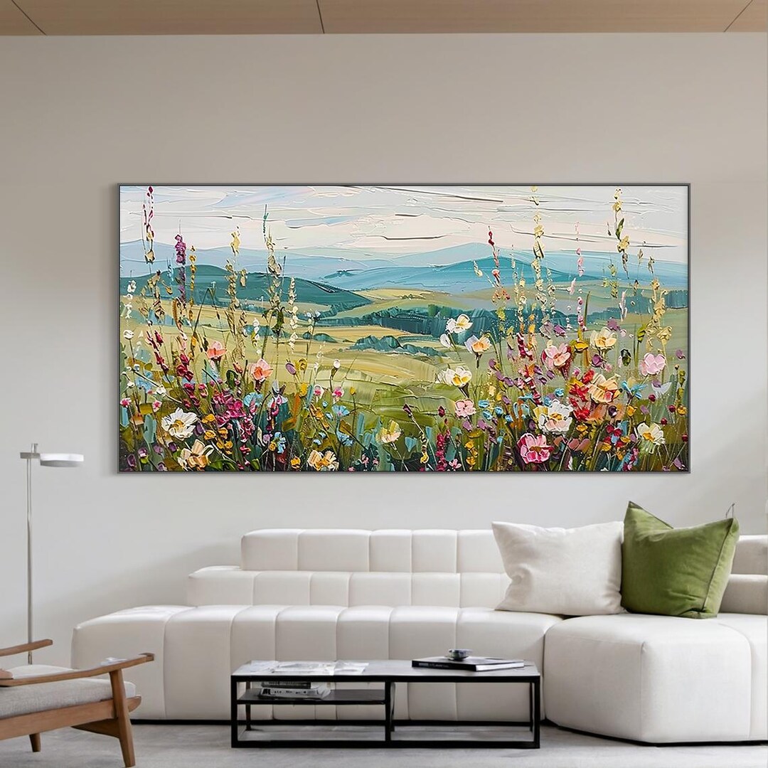 Large Landscape Floral Oil Painting on Canvas – Textured Wildflower ...