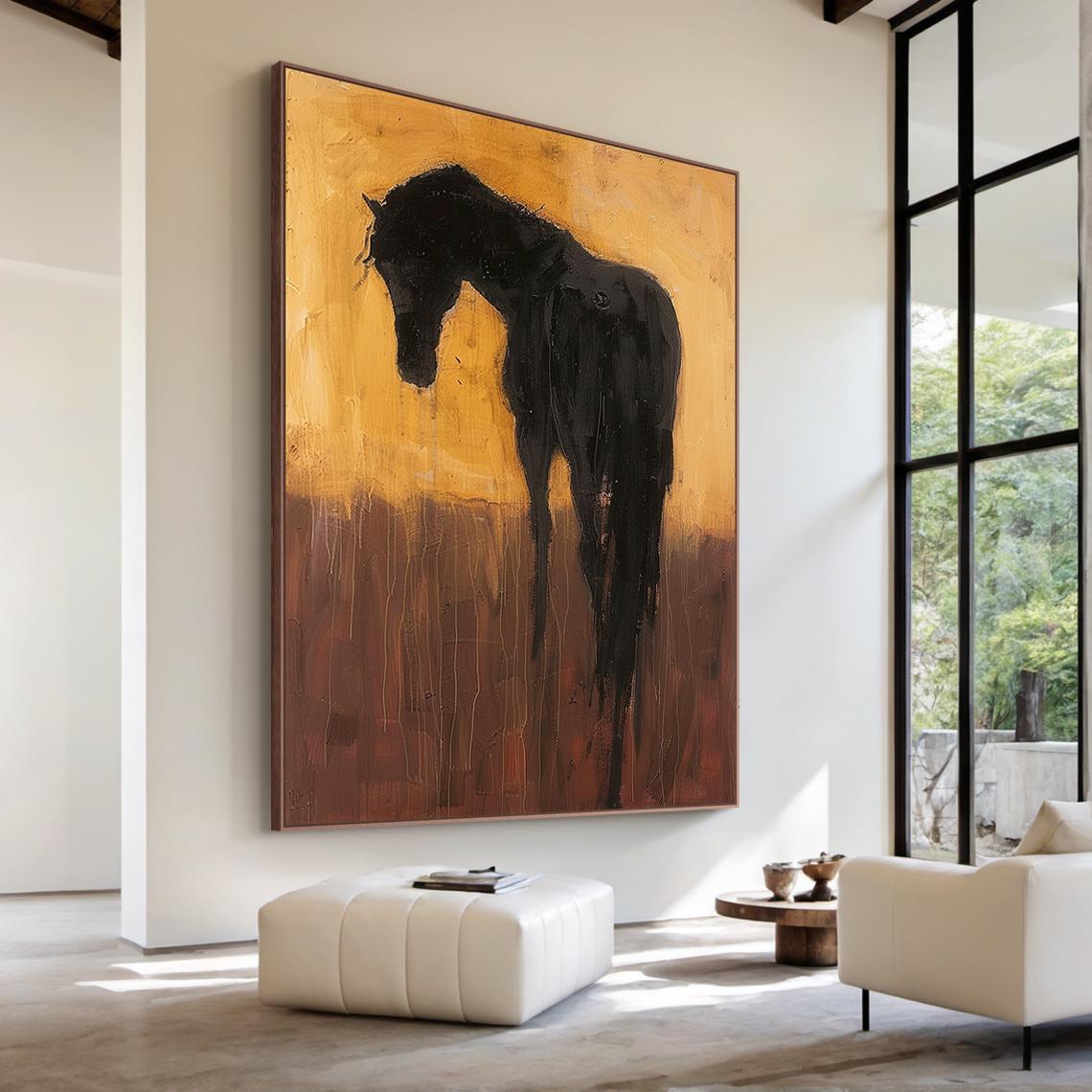 Abstract Horse Painting, Modern Textured Black Animal Art on Canvas ...