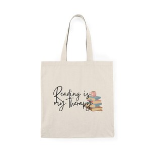 Reading is My Therapy Tote Bag, Eco-Friendly Shopping Bag, Book Lover Gift, Personalized Tote, Library Tote, Sustainable Carryall