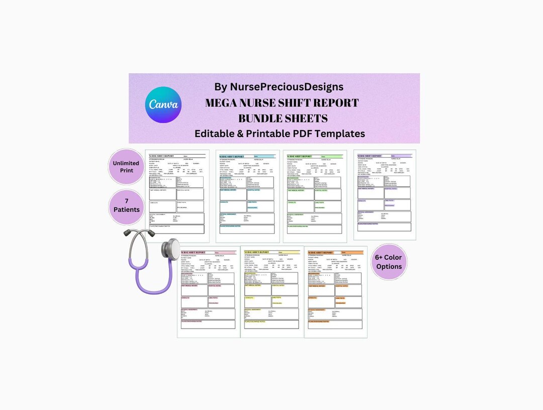Editable Nurse Report Sheet| 7 Patient Nurse Shift Sheet| Med Surg ...