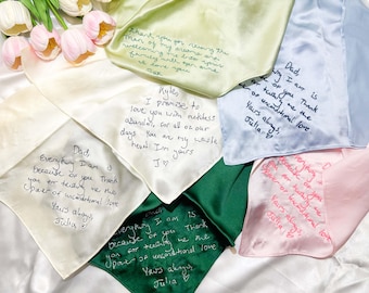 Gepersonaliseerde geborduurde handgeschreven zijden zakdoek – Wedding Keepsake