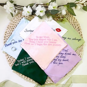 Custom Text Embroidered Silk Handkerchief- Embroidered Silk Handkerchief- Wedding Handkerchief- Wedding Keepsake-Wedding Favor