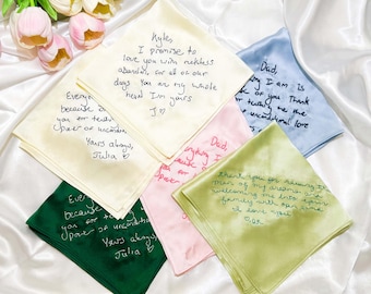 Custom Embroidered Silk Handkerchief: Handwritten Wedding Keepsake