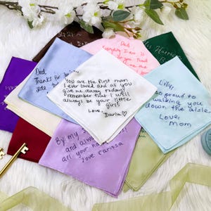 Personalized Embroidered Handwritten Silk Handkerchief- Embroidered Silk Handkerchief- Wedding Handkerchief- Wedding Keepsake-Wedding Favor