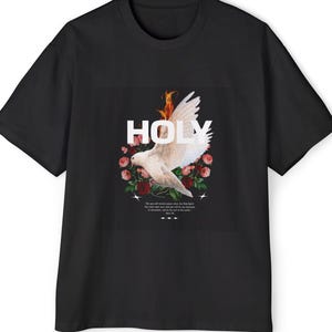 OVERSIZED Holy Spirit Tee, Oversized Christian T-Shirt, Christian Streetwear Graphic Tee, Holy Ghost Dove Fire Tee, Pentecost T-Shirt