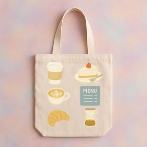Coffee Shop Clipart PNG | Kawaii Café Aesthetic | Latte, Croissant, Cake, Menu | Transparent Background