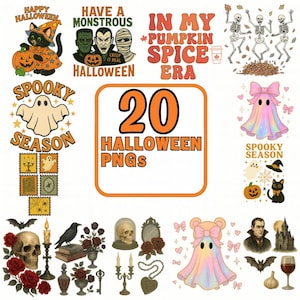 Halloween Bundle Clipart von 20 PNGs, hochauflösende Halloween Pngs, Vintages Halloween, Halloween Dekor, Girly Halloween Png, kommerzielle Nutzung