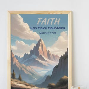 Christian Wall Art Printable | Matthew 17:20 Scripture Quote, Faith Can Move Mountains, Inspirational Home & Prayer Room Decor