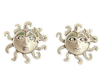 Vintage Sun and Stars Pierced Earrings