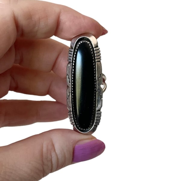 Signed Irv Monte Sterling Onyx Statement Ring Size 8.5