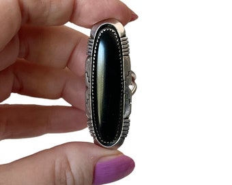 Signed Irv Monte Sterling Onyx Statement Ring Size 8.5