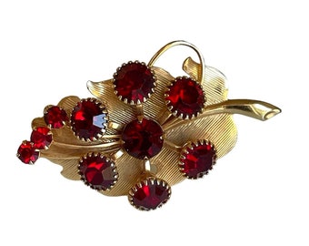 Vintage Ruby Red Botanical Brooch