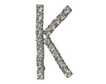 Vintage 50s Rhinestone Initial K Pin Brooch