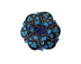 Vintage Art Nouveau Silver Enamel Brooch