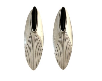 Signed Native American Navajo Silver Onyx Earrings