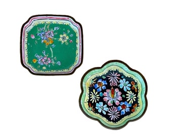 Pair Vintage Enamel Pin Dishes