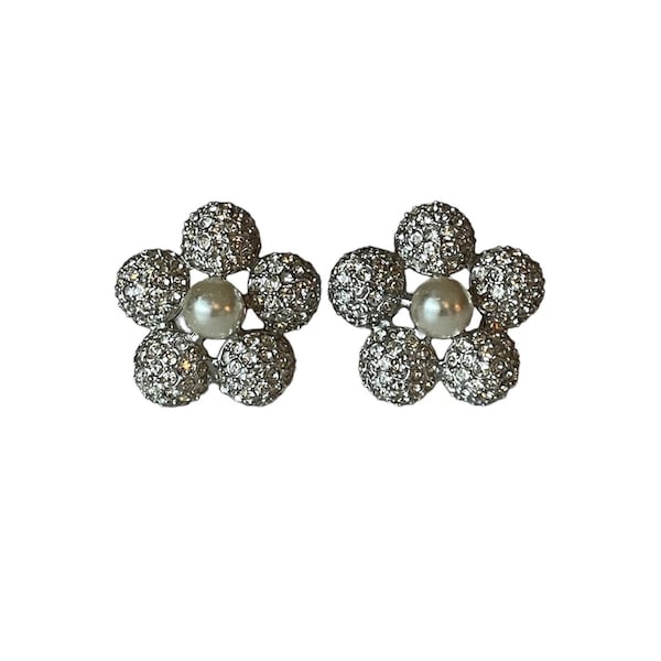 Vintage Hobe Rhinestone and Faux Pearl Earrings Clip On