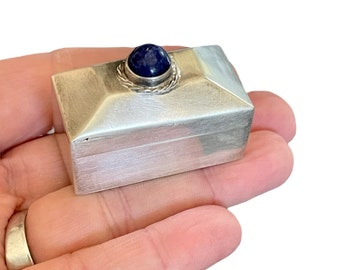 Taxco Sterling Silver and Lapis Hinged Trinket Pill Box