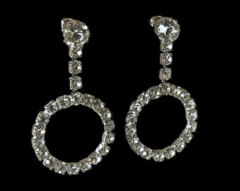 Vintage Rhinestone Dangle Earrings Pierced