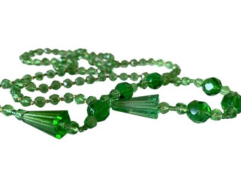 Vintage Long Green Glass  Necklace