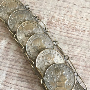 Vintage 1960s Mexican Centavo Coin Bracelet