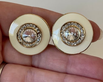Vintage Cream and Gold Clip On Earrings