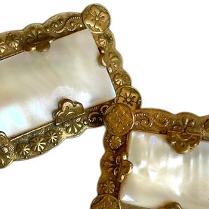 Pair Antique Victorian Brooches Mother of Pearl C Clasp