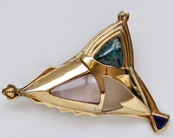 Signed Abstract Gemstone Brooch
