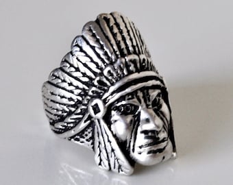 Native American Sterling Silver Chief Ring Size 9