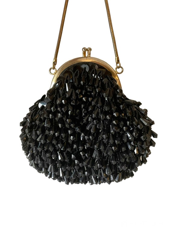 Vintage Black Beaded Wristlet Purse Hong Kong - image 1