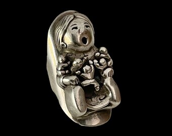Vintage Native American Storyteller Ring Sterling Silver Size 4