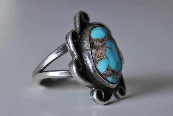 Boulder Turquoise Ring Vintage Native American Si… - image 2