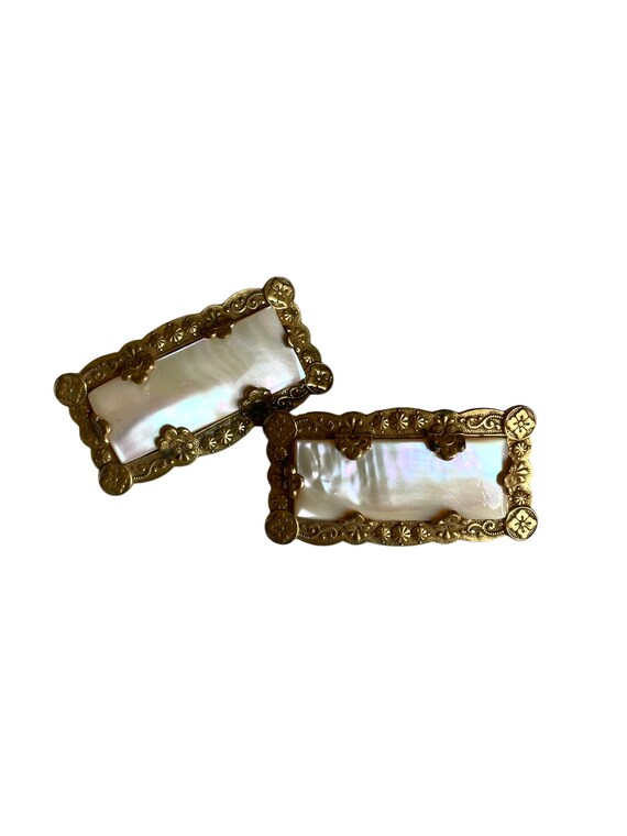 Pair Antique Victorian Brooches Mother of Pearl C… - image 2