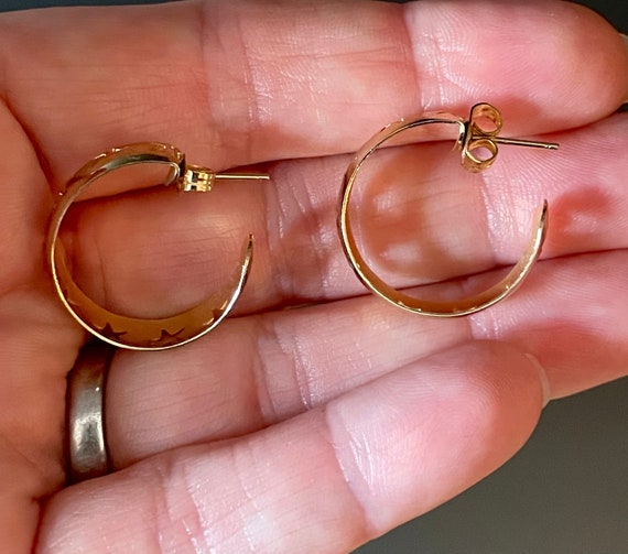 Vintage Star Hoop Earrings Gold Plated - image 6