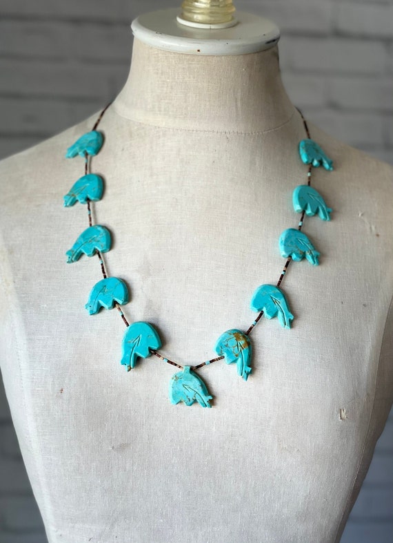 Turquoise Bear Fetish Necklace Native American