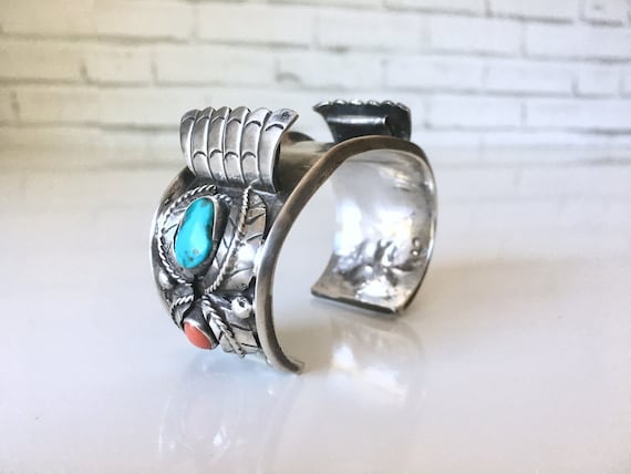 Native American Sterling Silver Turquoise and Cor… - image 1