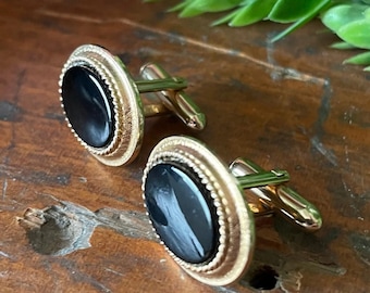 Vintage Black Gold Cufflinks Avon