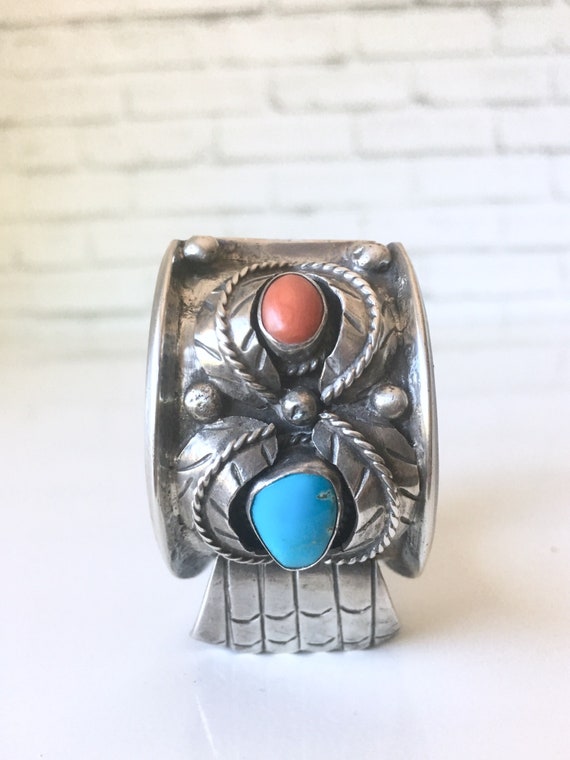 Native American Sterling Silver Turquoise and Cor… - image 2